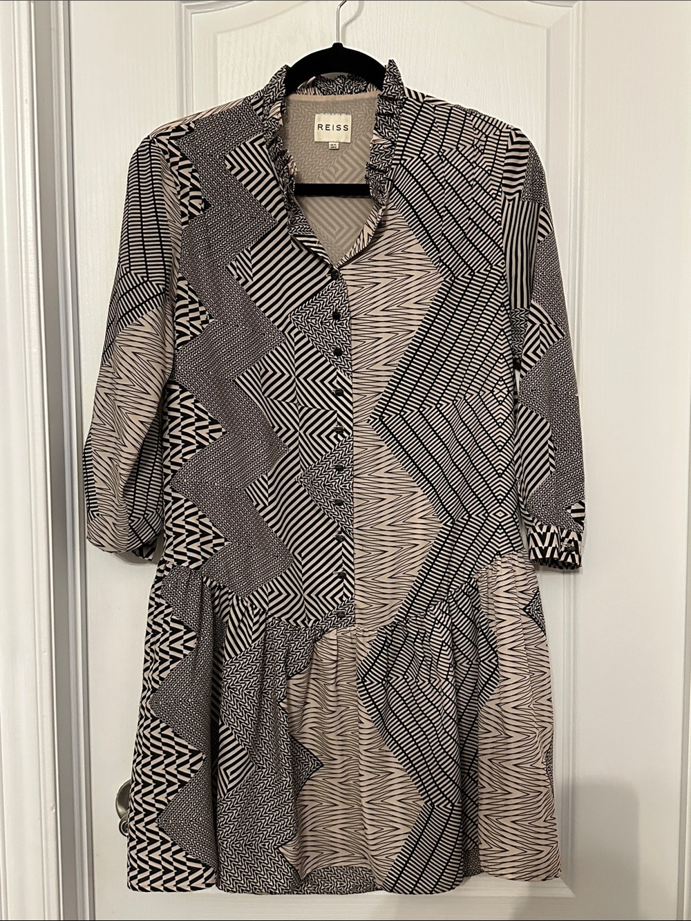 Reiss geometric striped button-front mini dress
